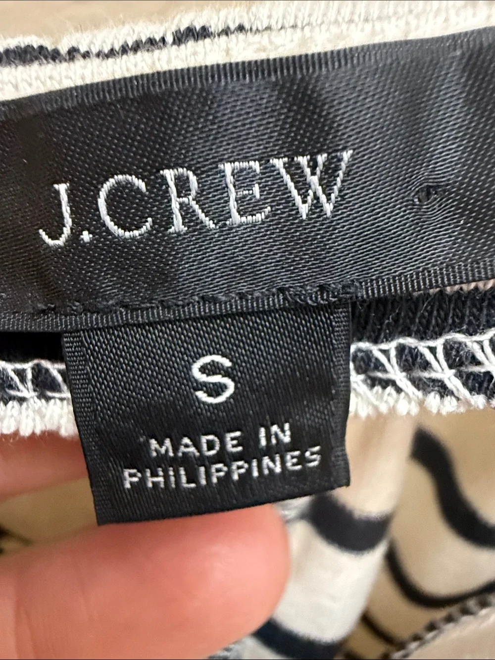 J. Crew Black and White Striped Off-Shoulder Puff Sleeve Top